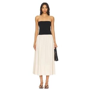 Paper Heart Contrast Black And Cream Tube Midi Dress Size M